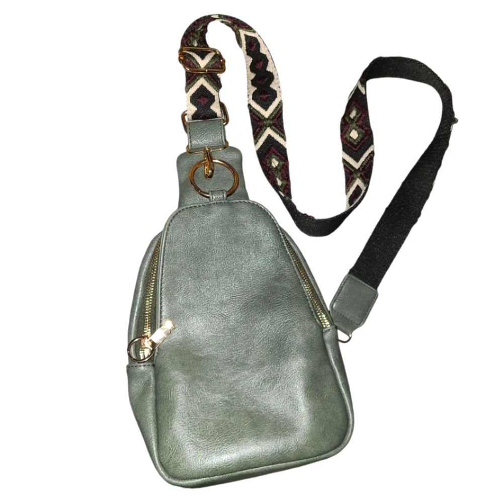SLING Bag‎ PU Leather Multipurpose Chest Bag Coffee Hiking Cycling green